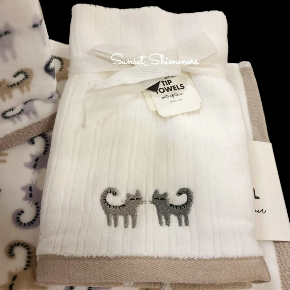 6pc Envouge CAT Bath Hand Tip Towel Set 100% Cotton Tan Black Gray NEW
